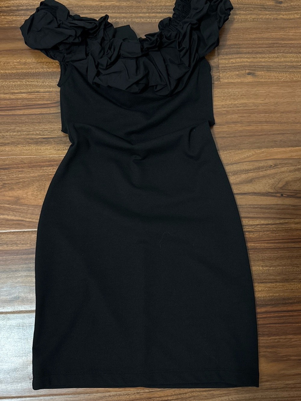 Zara Black Midi Dress with Ruffled Square Neckline